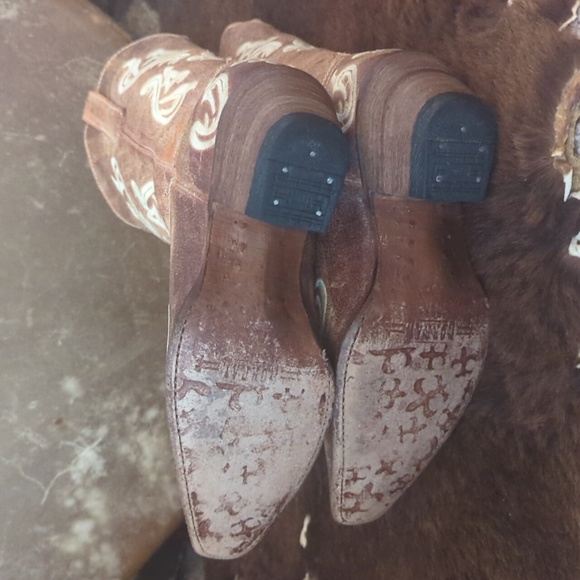 CORRAL R1974 Honey Cortez ivory scroll & fleur de lis cowgirl western boots sz 6 - Picture 13 of 16